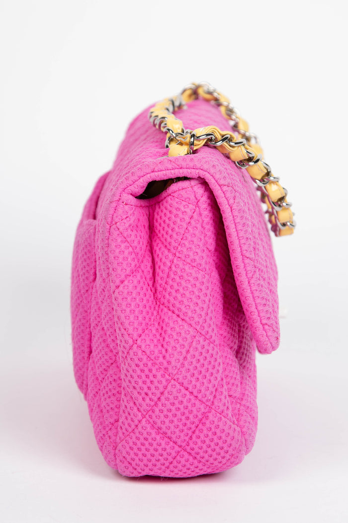 2000s Chanel Pink Perforated Jersey Single Flap Shoulder Bag