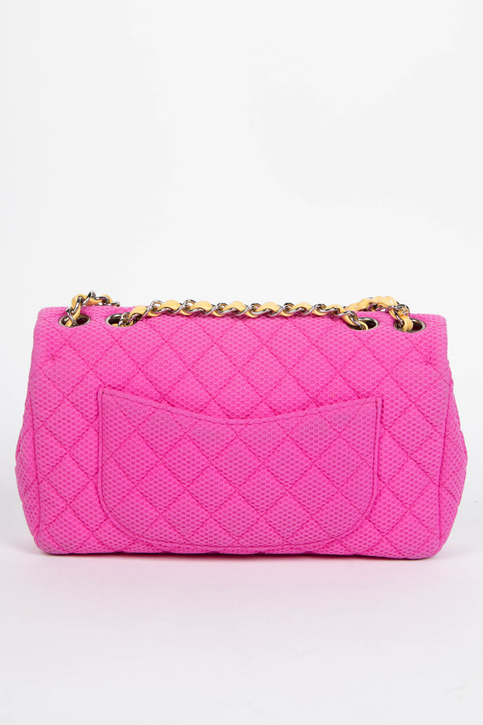 2000s Chanel Pink Perforated Jersey Single Flap Shoulder Bag