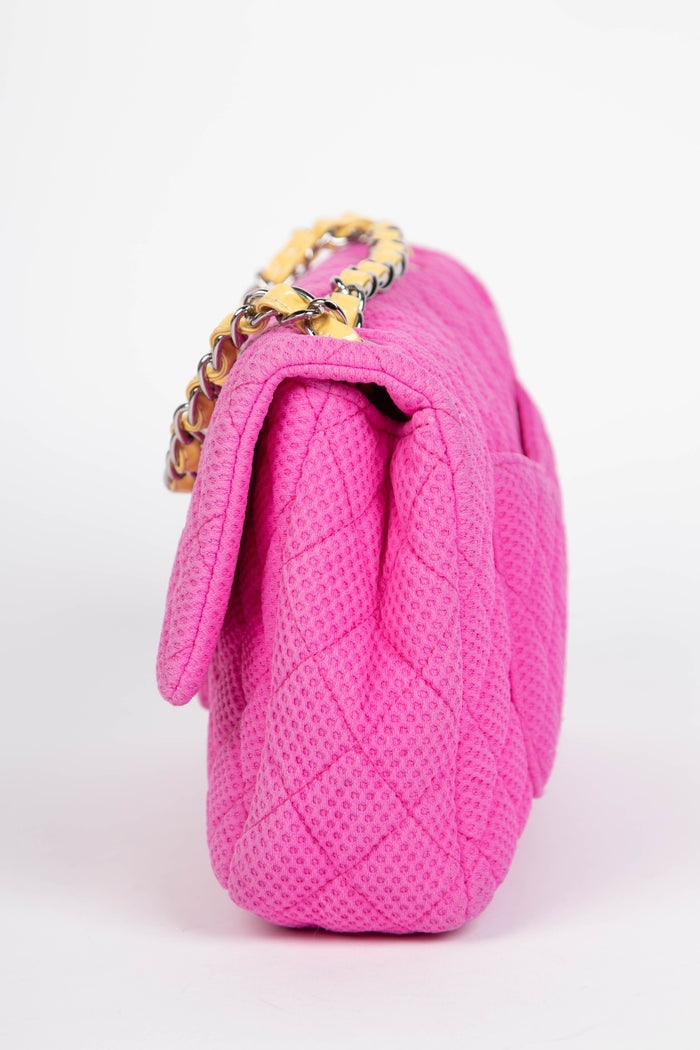 2000s Chanel Pink Perforated Jersey Single Flap Shoulder Bag