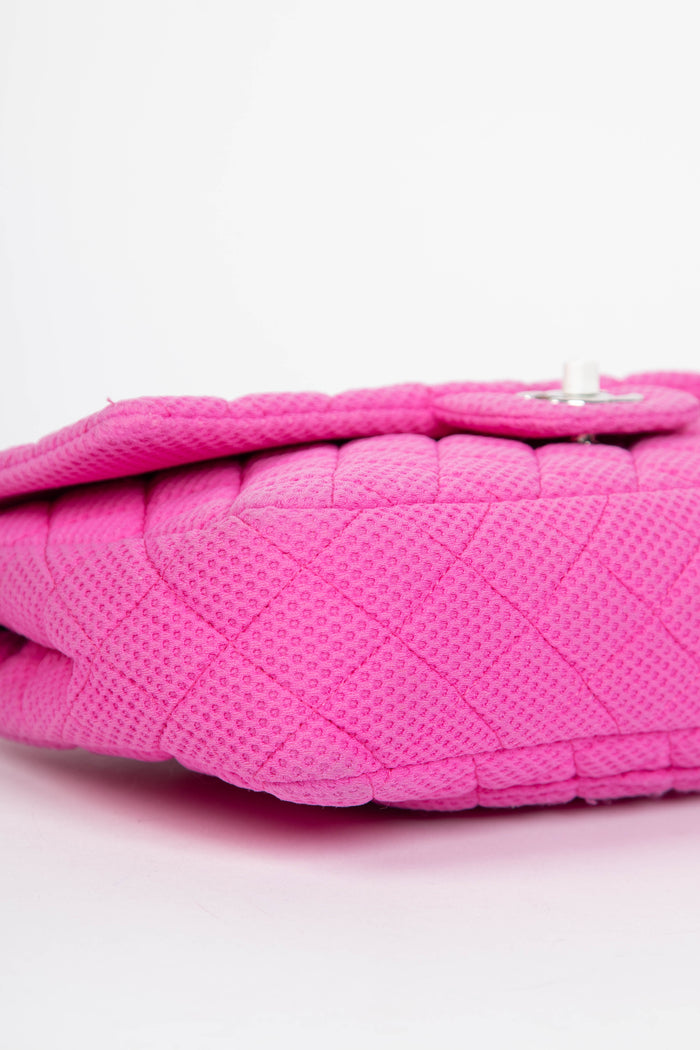 2000s Chanel Pink Perforated Jersey Single Flap Shoulder Bag