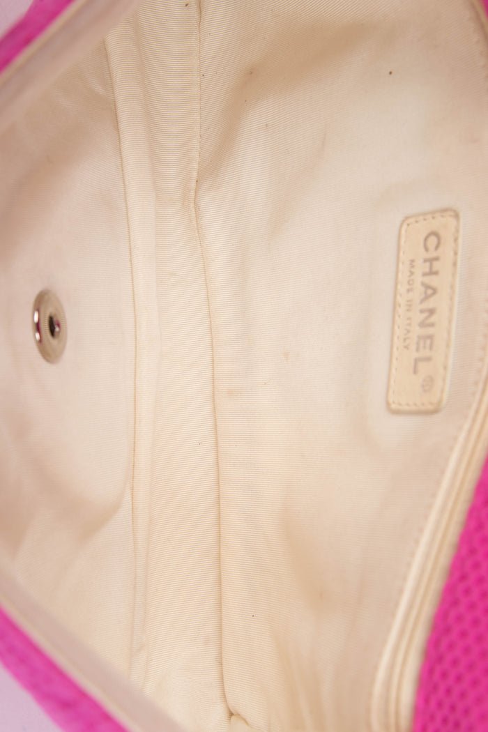 2000s Chanel Pink Perforated Jersey Single Flap Shoulder Bag