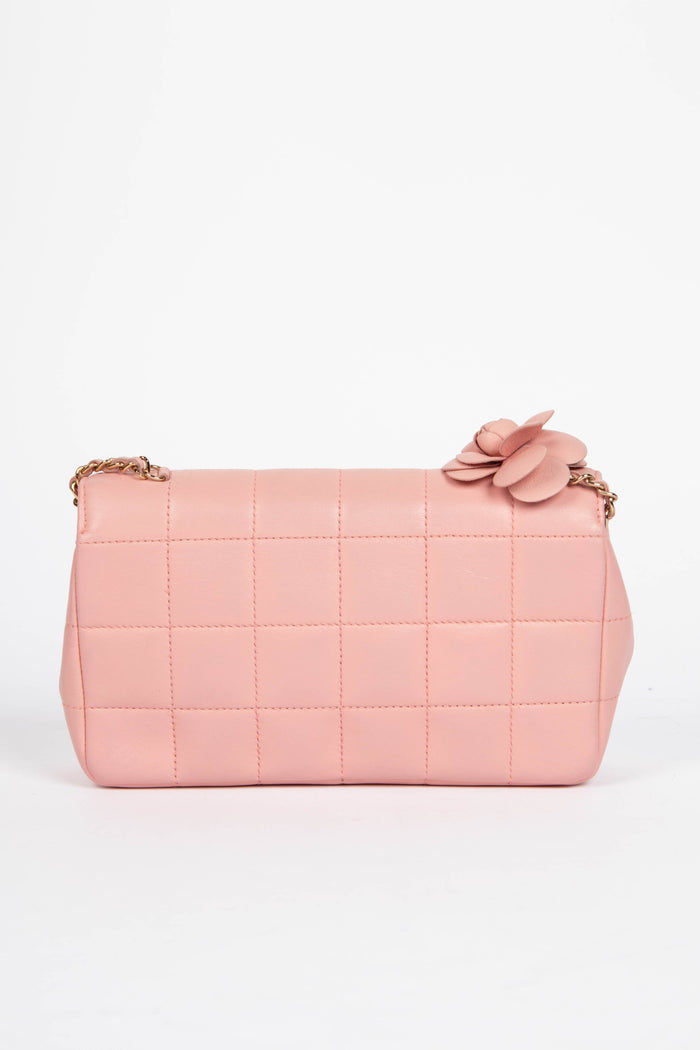2000s Chanel Pink Lambskin Leather Mini Camellia Chocolate Bar Crossbody Bag