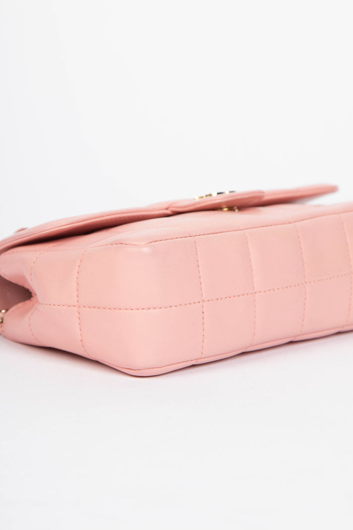 2000s Chanel Pink Lambskin Leather Mini Camellia Chocolate Bar Crossbody Bag