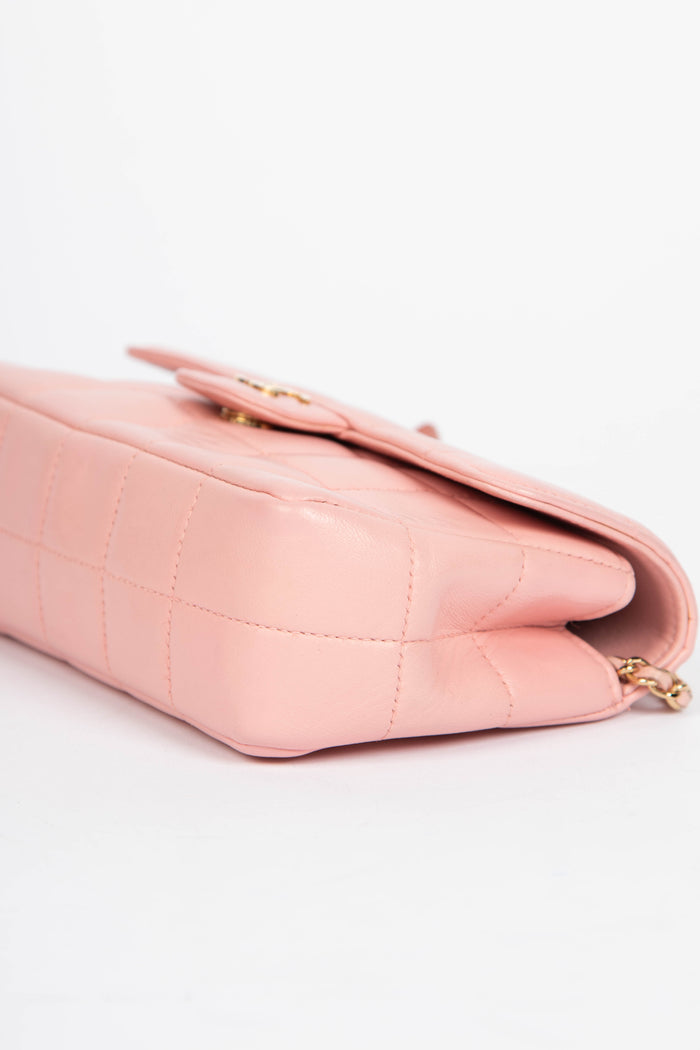 2000s Chanel Pink Lambskin Leather Mini Camellia Chocolate Bar Crossbody Bag