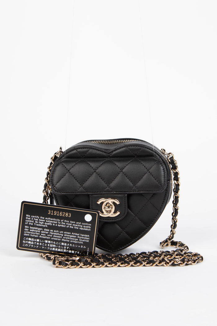 RARE Chanel Black Lambskin Leather Heart Small Cross Body Bag