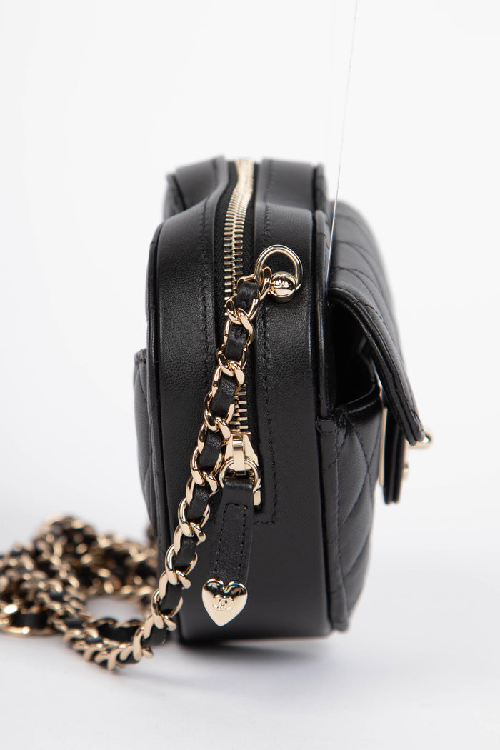 RARE Chanel Black Lambskin Leather Heart Small Cross Body Bag