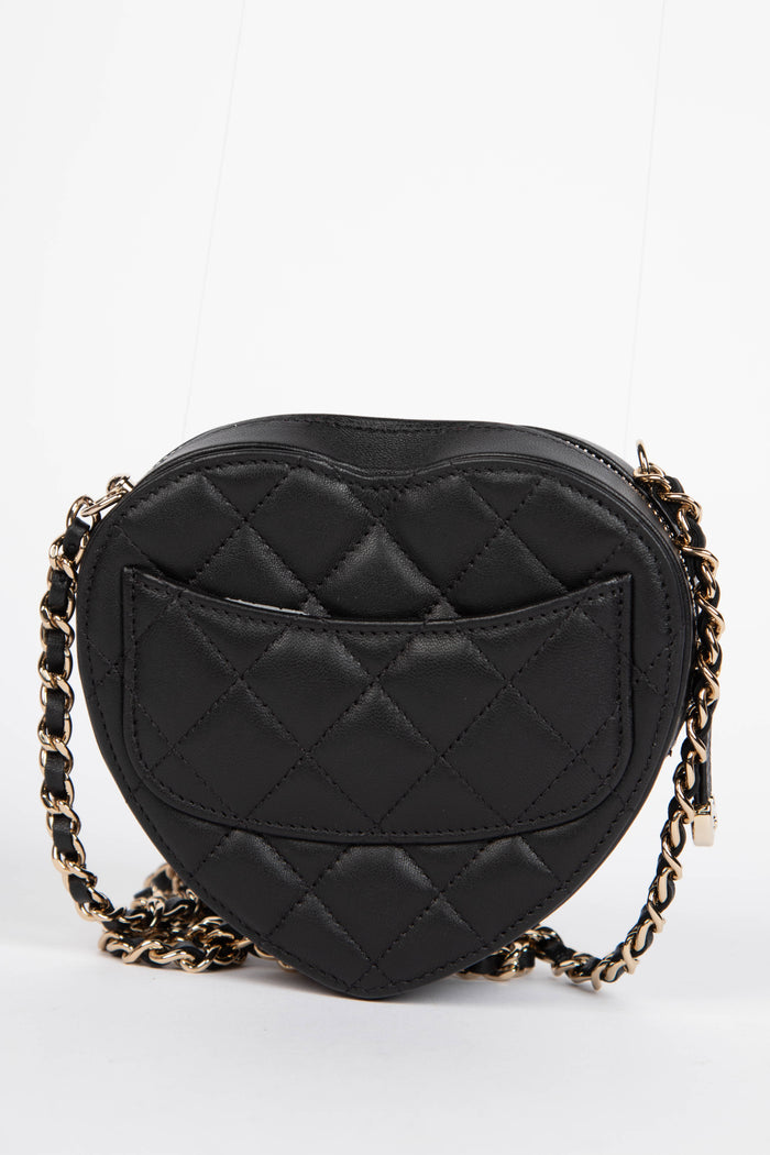 RARE Chanel Black Lambskin Leather Heart Small Cross Body Bag