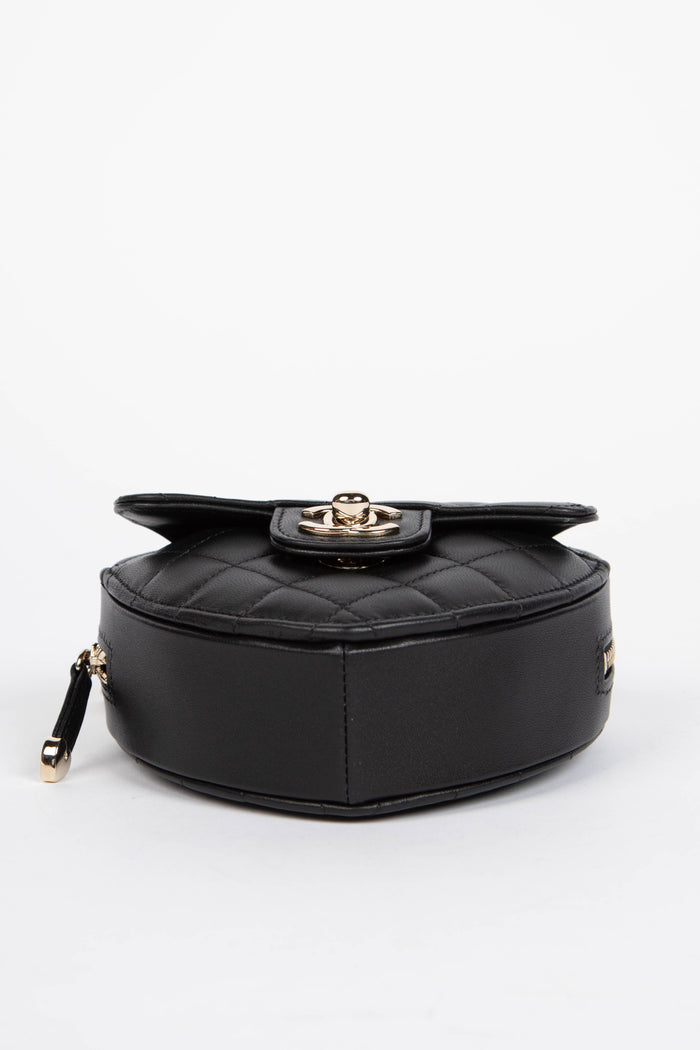 RARE Chanel Black Lambskin Leather Heart Small Cross Body Bag