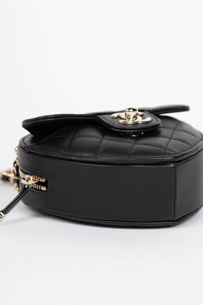 RARE Chanel Black Lambskin Leather Heart Small Cross Body Bag