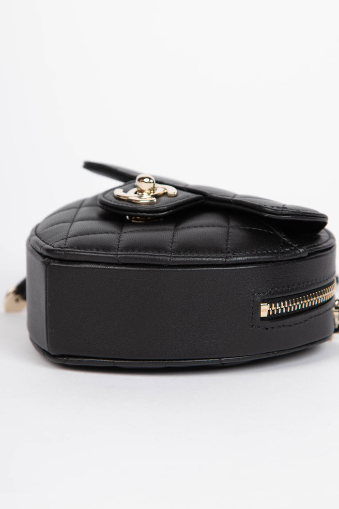 RARE Chanel Black Lambskin Leather Heart Small Cross Body Bag