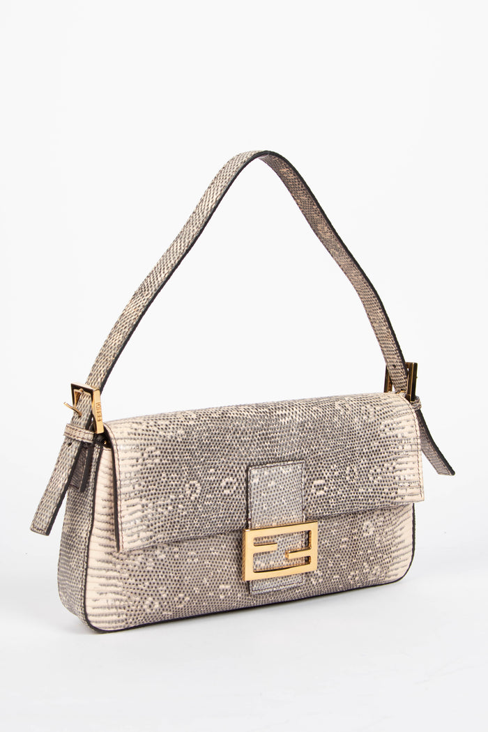 RARE 2021 Fendi Lizard Baguette Shoulder Bag