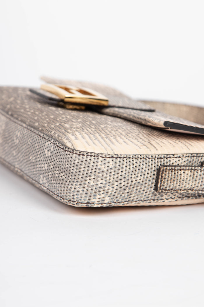 RARE 2021 Fendi Lizard Baguette Shoulder Bag