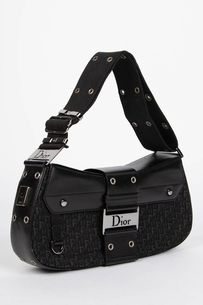 2000s Christian Dior Black Monogram Columbus Shoulder Bag