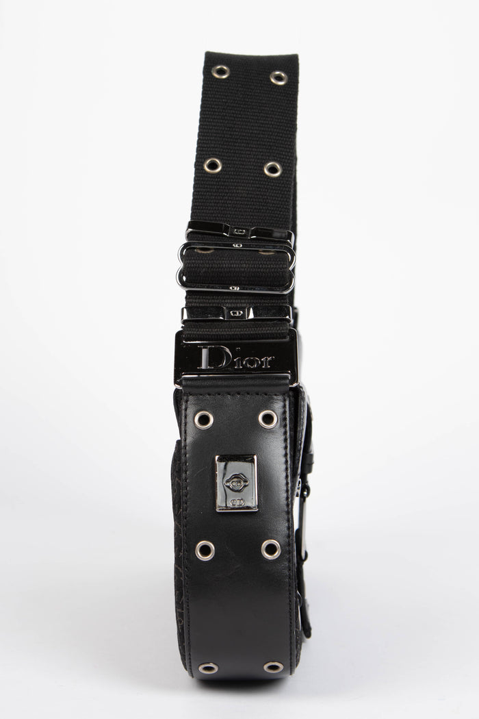 2000s Christian Dior Black Monogram Columbus Shoulder Bag
