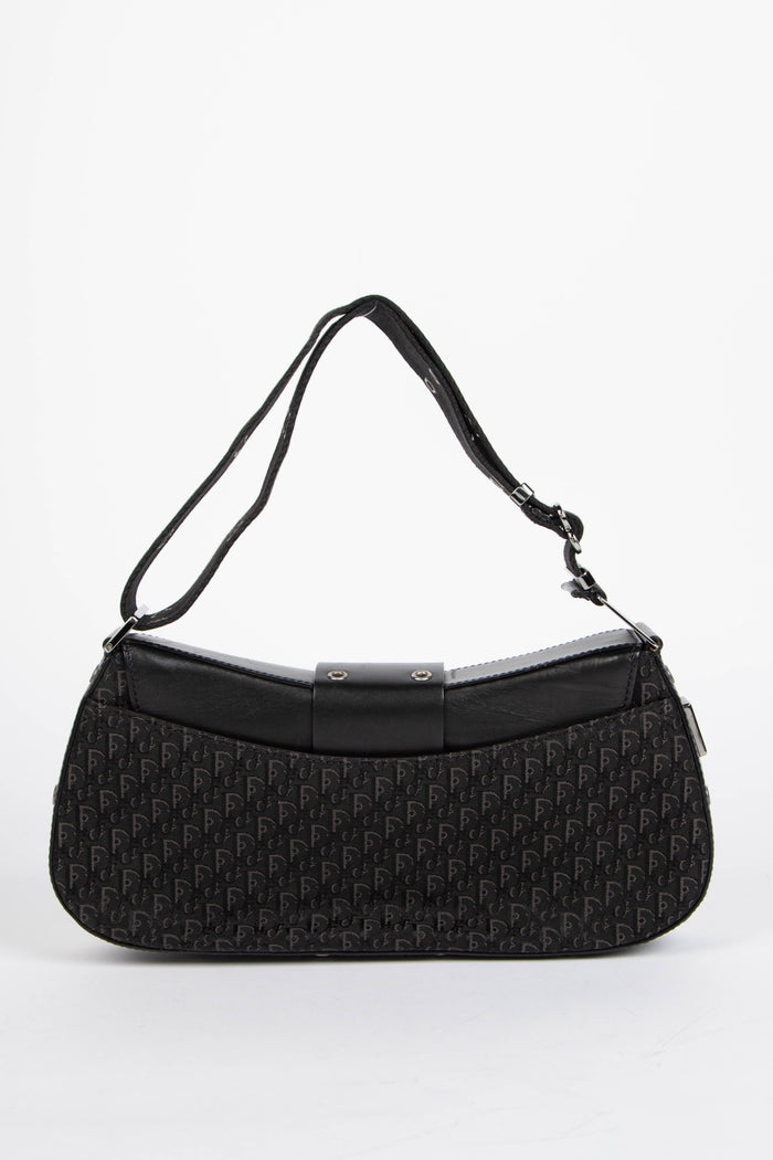 2000s Christian Dior Black Monogram Columbus Shoulder Bag