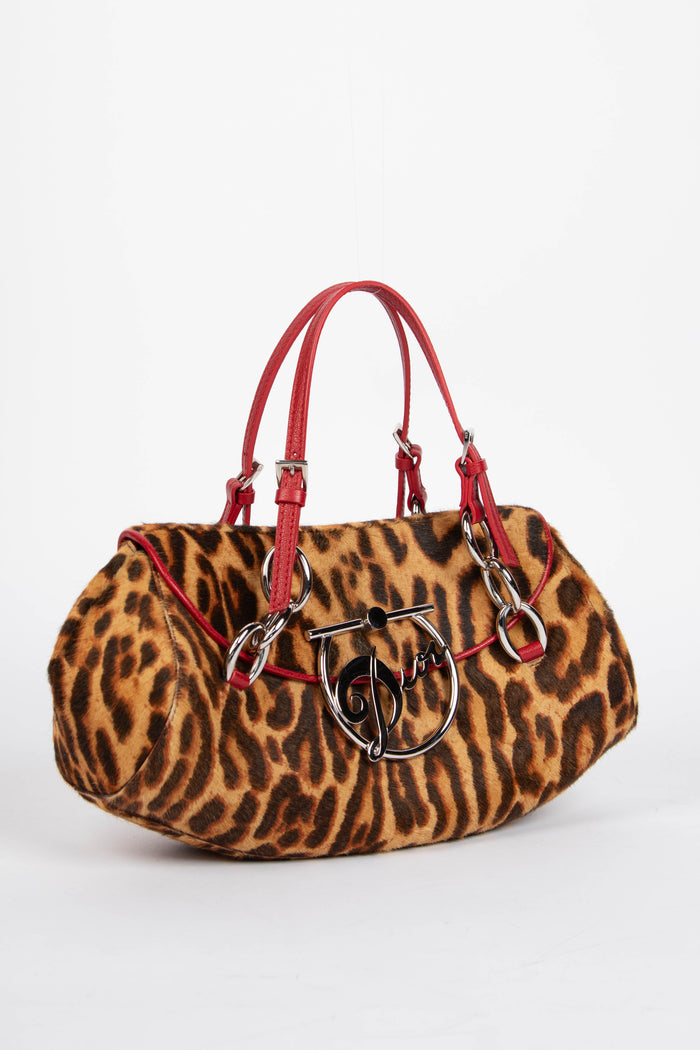 RARE Christian Dior Leopard Pony Hair Diva Shoulder Bag