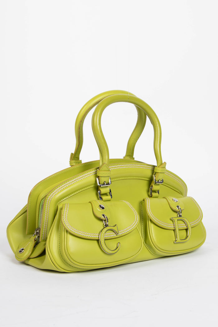 2000s Christian Dior Green Leather Small Detective Top Handle Bag