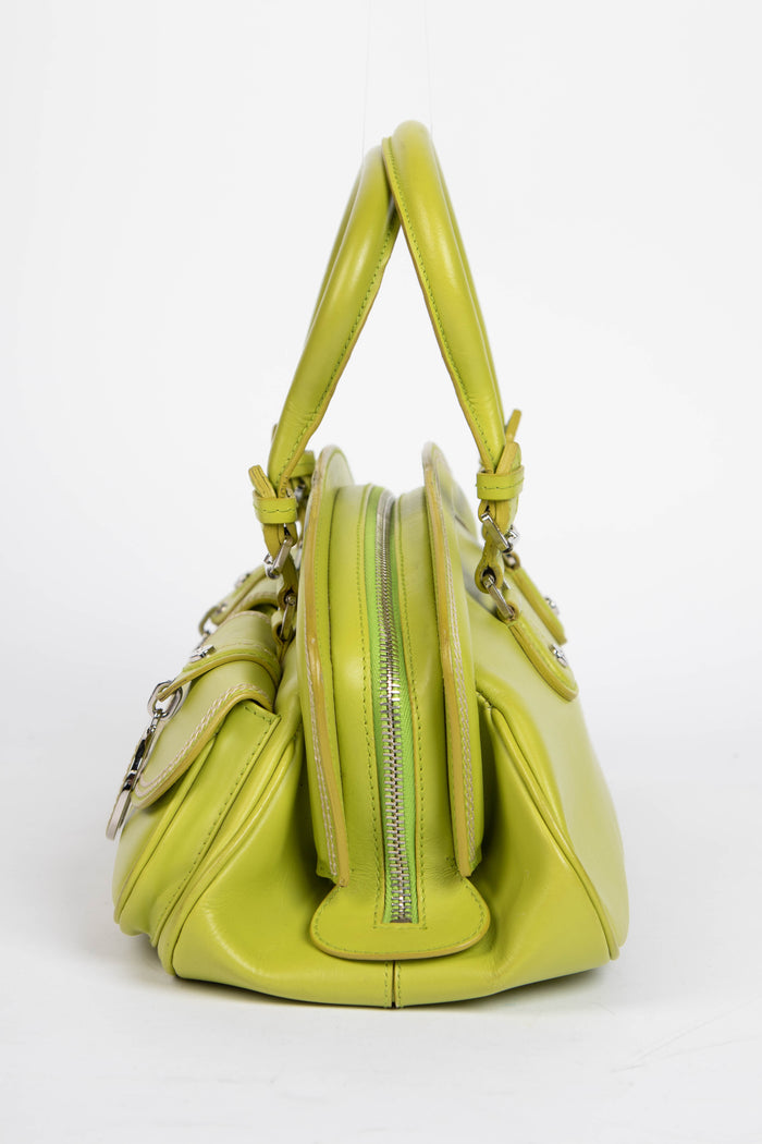 2000s Christian Dior Green Leather Small Detective Top Handle Bag