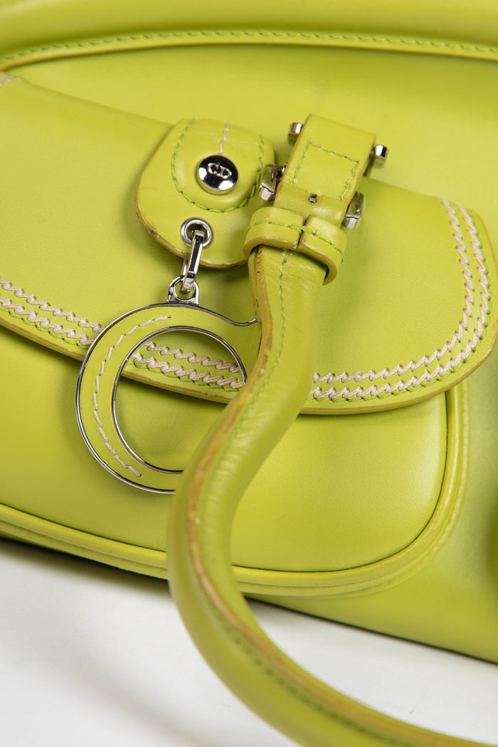 2000s Christian Dior Green Leather Small Detective Top Handle Bag