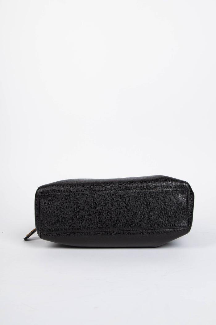 90s Chanel Black Caviar Leather Small Tote Bag