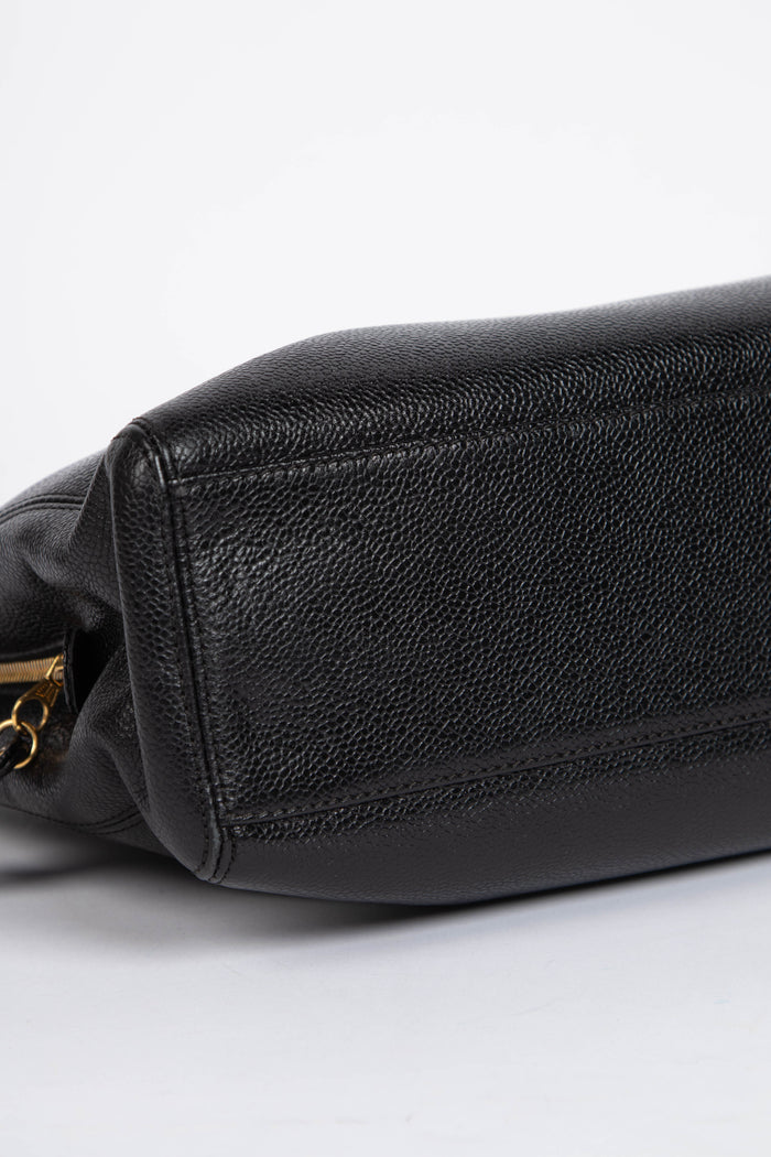 90s Chanel Black Caviar Leather Small Tote Bag