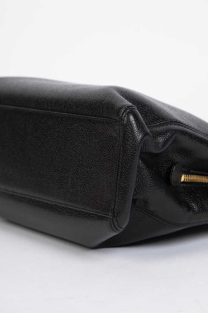 90s Chanel Black Caviar Leather Small Tote Bag