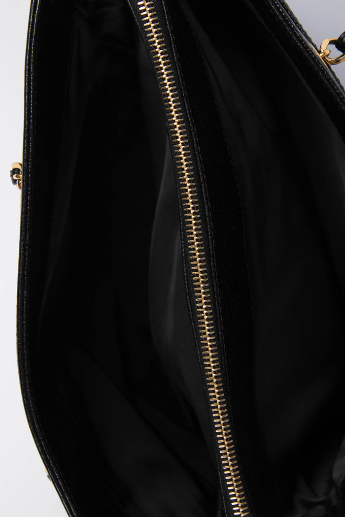 90s Chanel Black Caviar Leather Small Tote Bag