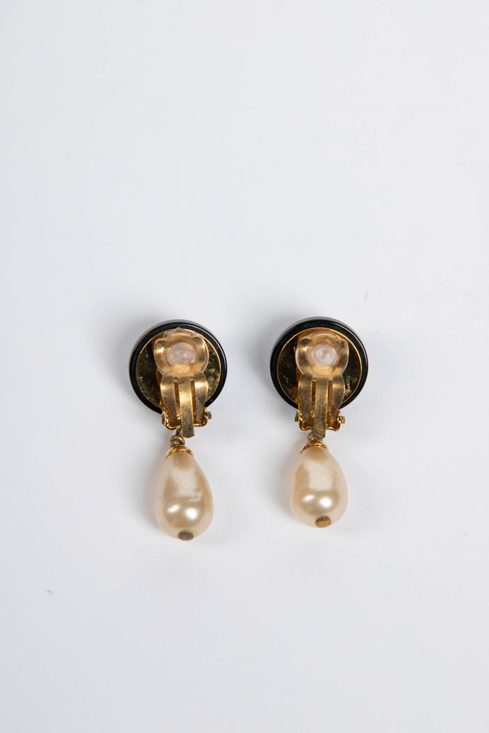 Vintage Chanel Black & Gold Pearl Drop Earrings