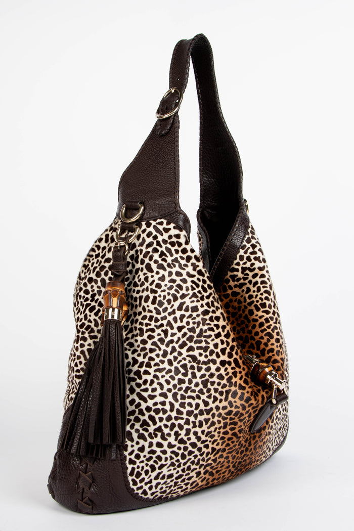 2000s Gucci Leopard Print Pony Hair Crossbody Jackie Bag