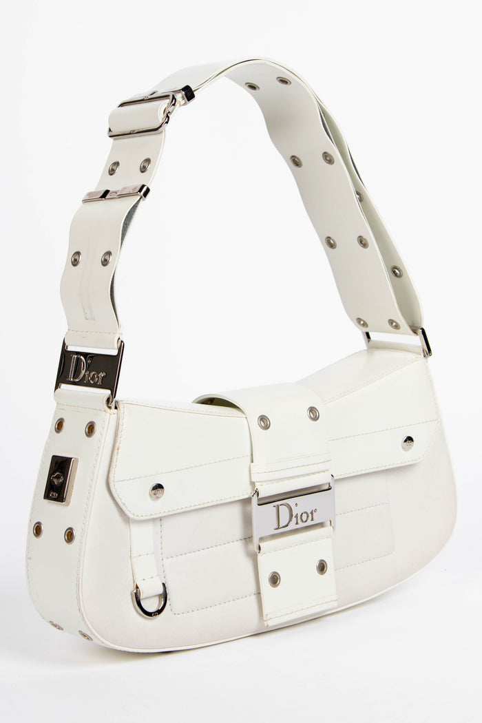 2000s Christian Dior White Leather Columbus Shoulder Bag