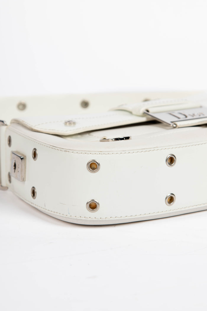 2000s Christian Dior White Leather Columbus Shoulder Bag