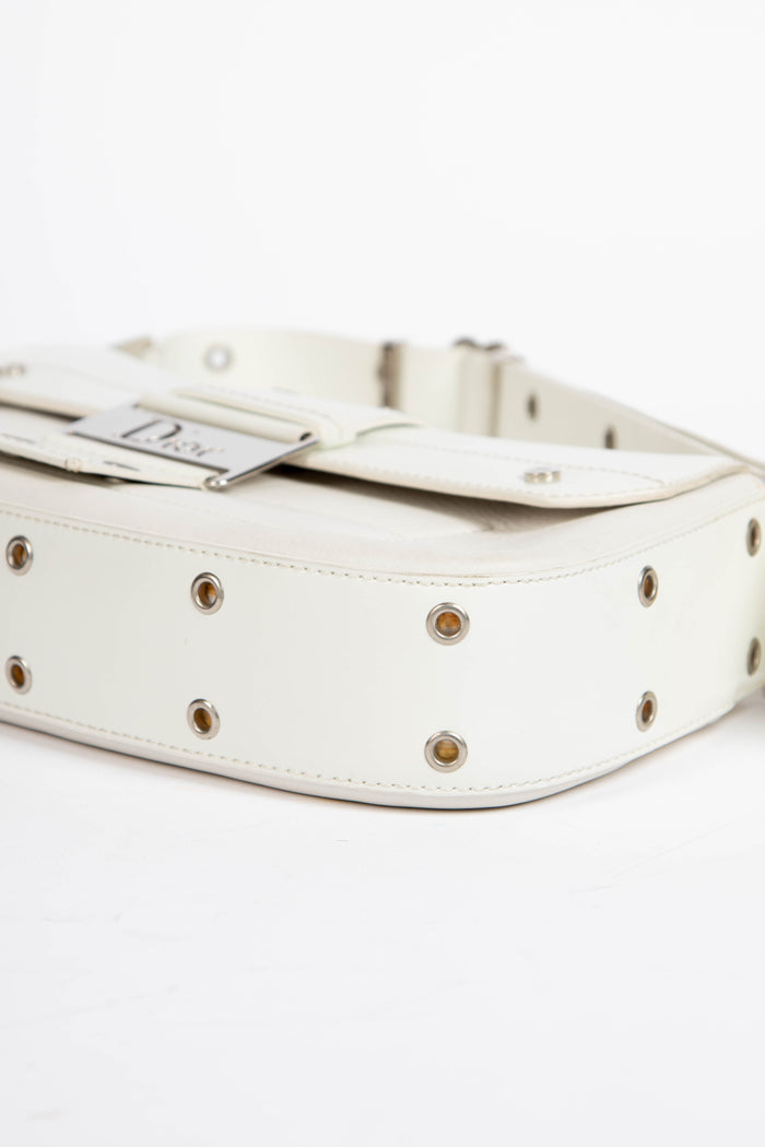 2000s Christian Dior White Leather Columbus Shoulder Bag