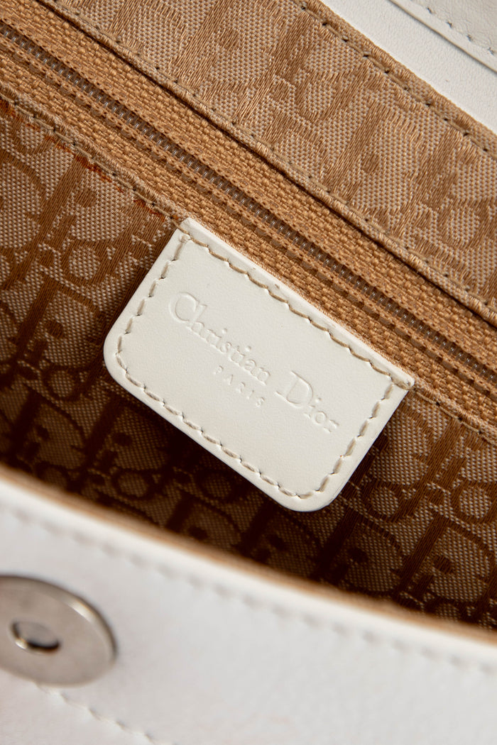 2000s Christian Dior White Leather Columbus Shoulder Bag