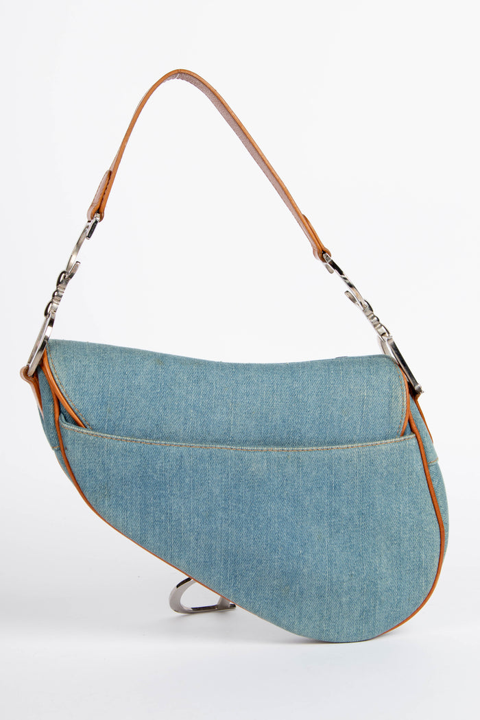 RARE 2000s Christian Dior Embroidered Denim Saddle Bag