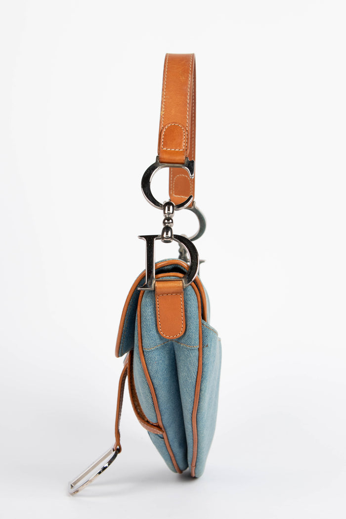 RARE 2000s Christian Dior Embroidered Denim Saddle Bag