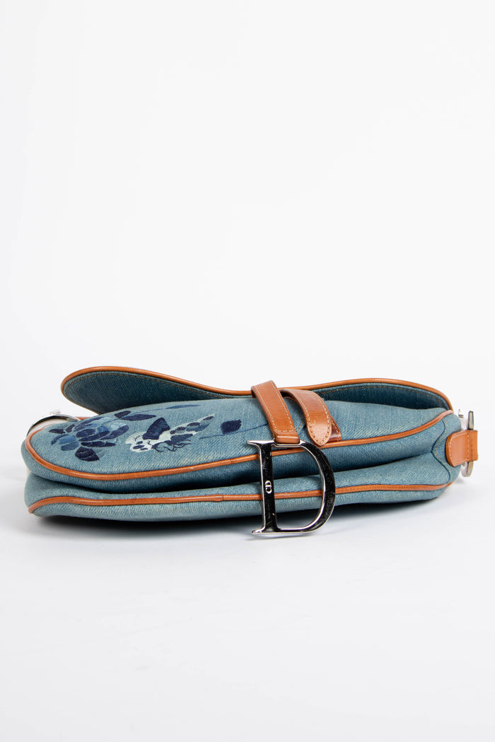 RARE 2000s Christian Dior Embroidered Denim Saddle Bag