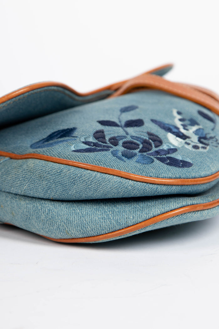 RARE 2000s Christian Dior Embroidered Denim Saddle Bag