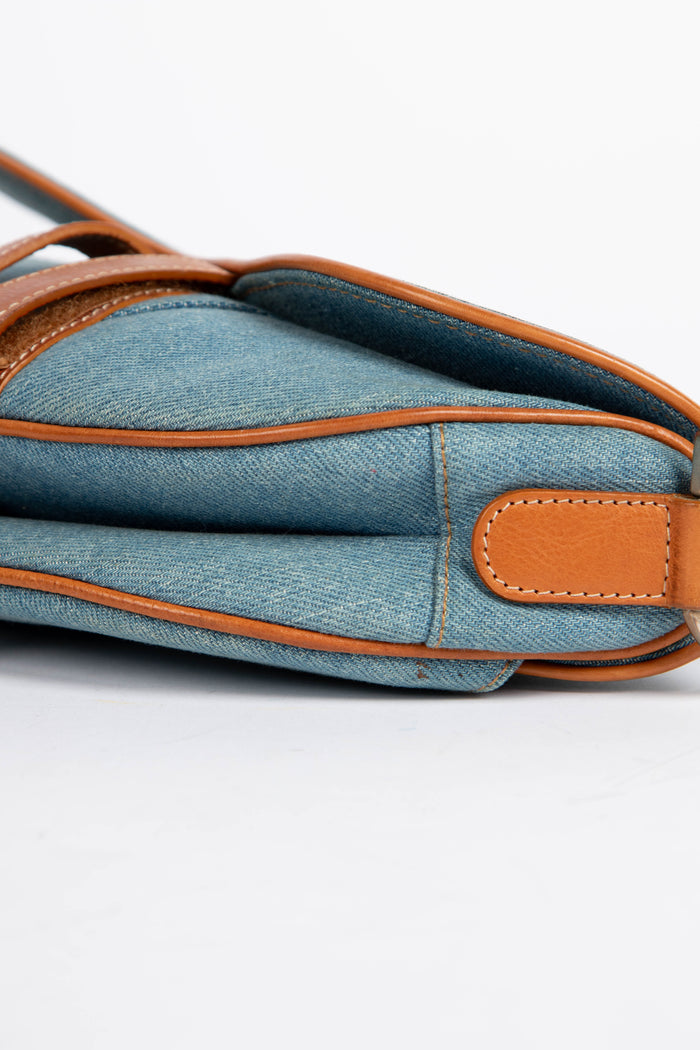 RARE 2000s Christian Dior Embroidered Denim Saddle Bag