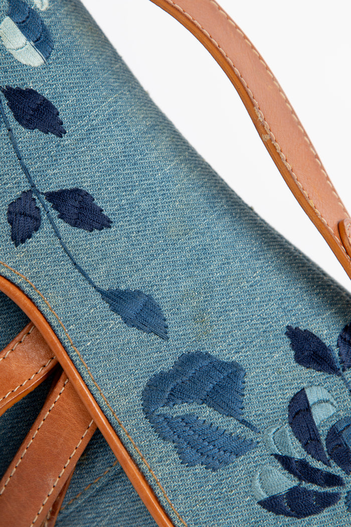 RARE 2000s Christian Dior Embroidered Denim Saddle Bag