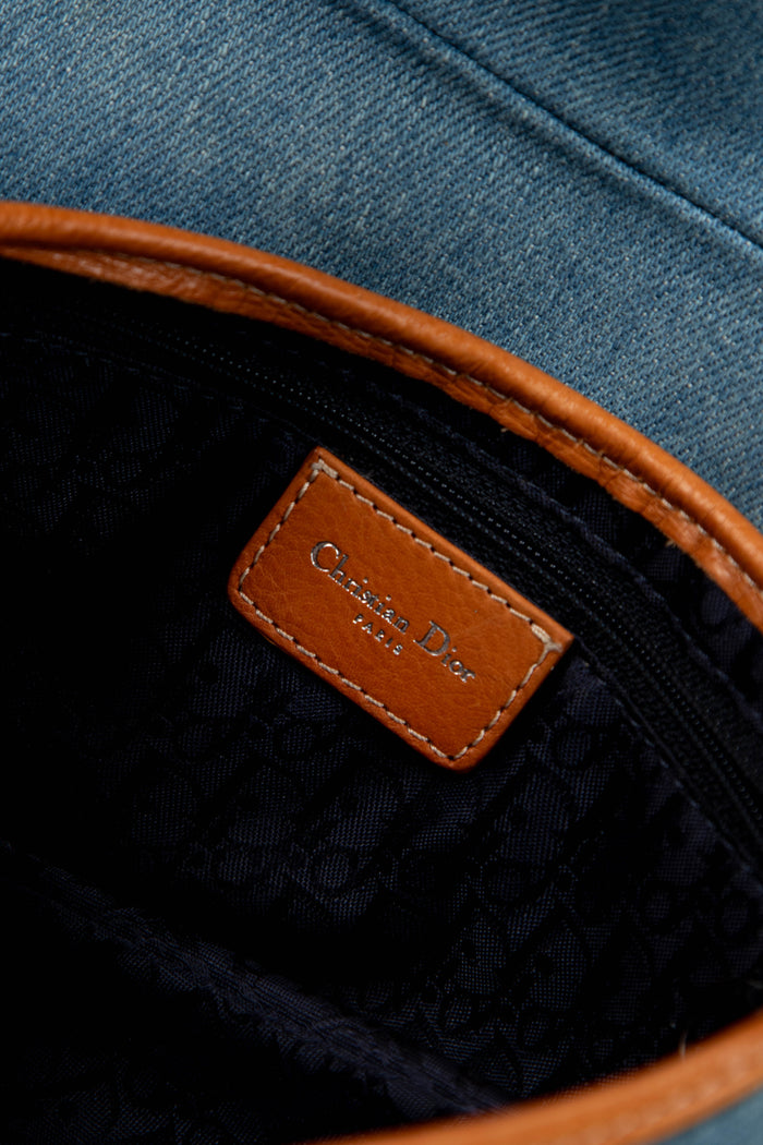 RARE 2000s Christian Dior Embroidered Denim Saddle Bag