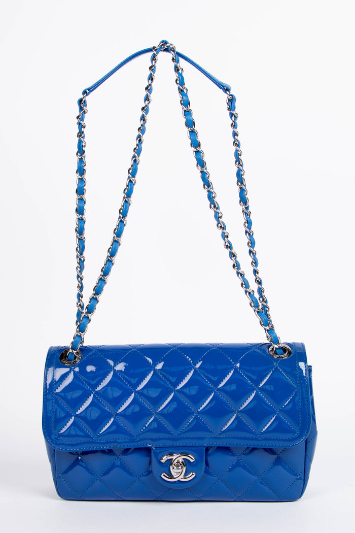2014 Chanel Blue Patent Leather Medium Coco Shine Flap Shoulder Bag