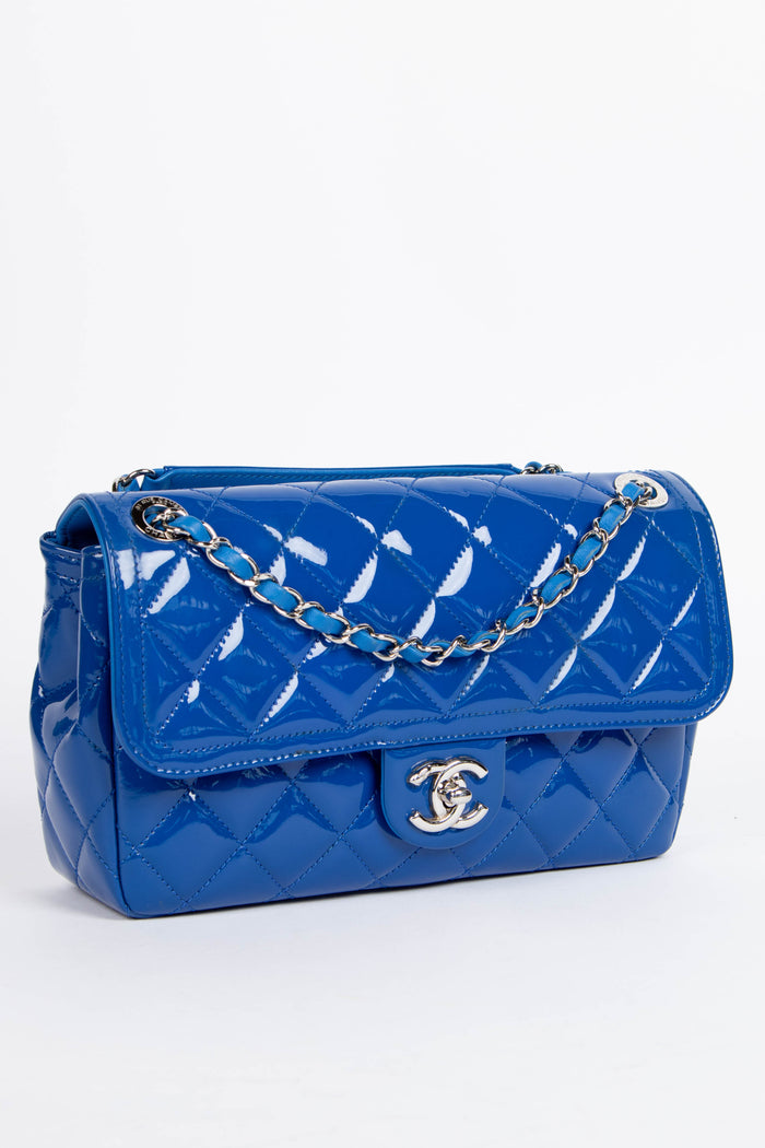 2014 Chanel Blue Patent Leather Medium Coco Shine Flap Shoulder Bag