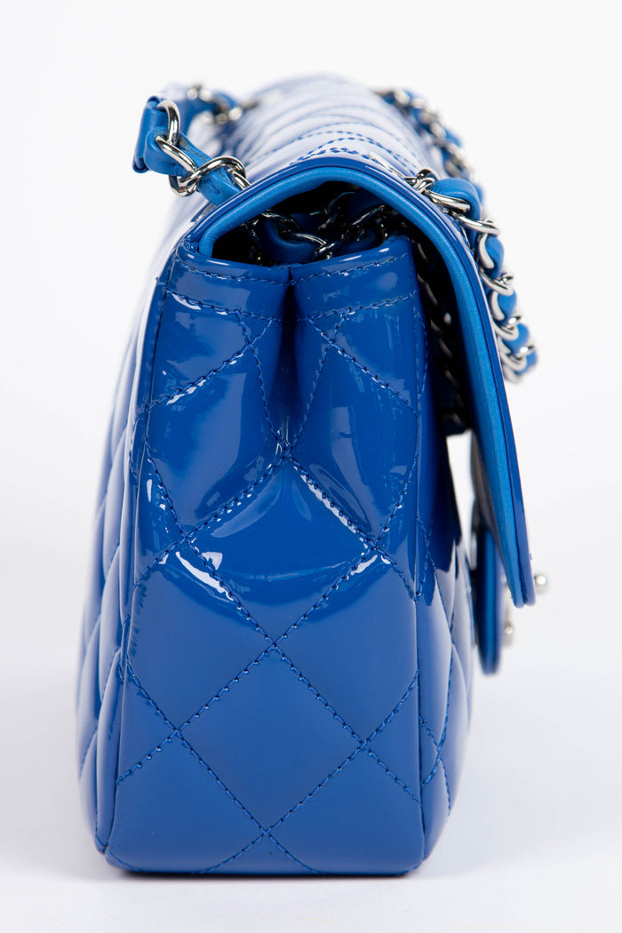 2014 Chanel Blue Patent Leather Medium Coco Shine Flap Shoulder Bag