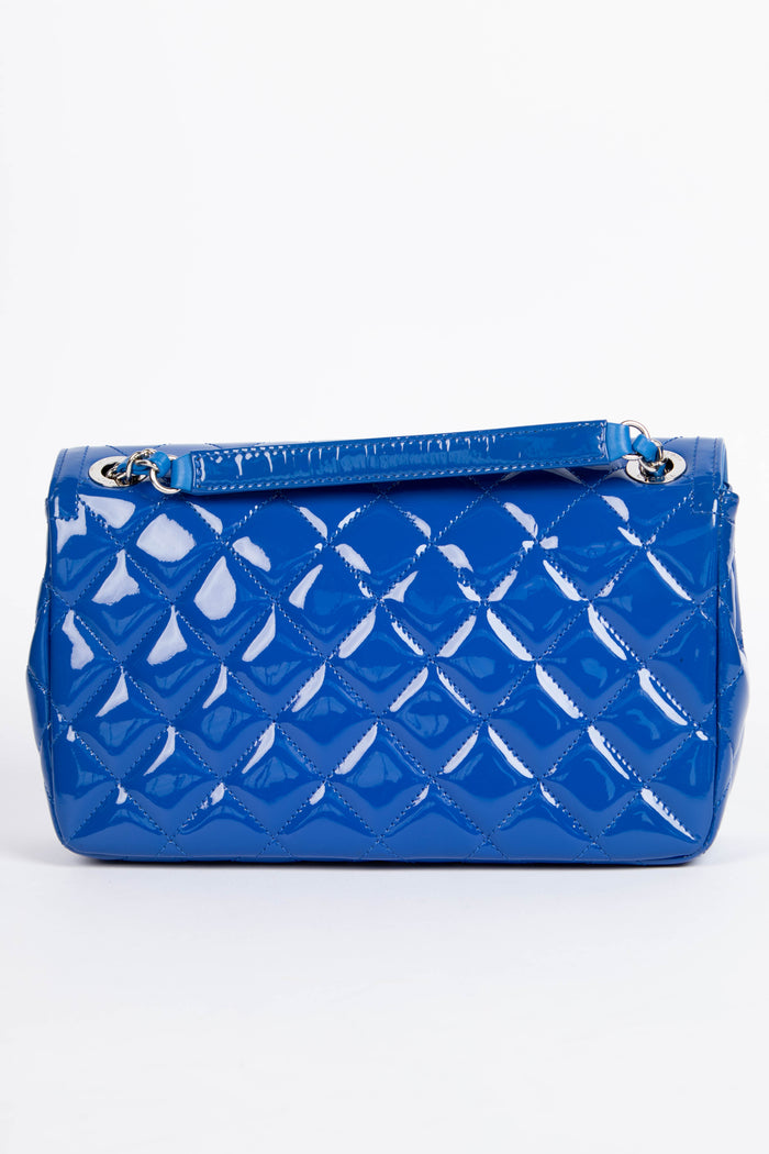 2014 Chanel Blue Patent Leather Medium Coco Shine Flap Shoulder Bag