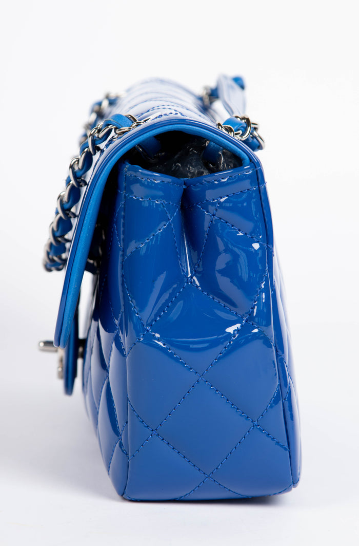 2014 Chanel Blue Patent Leather Medium Coco Shine Flap Shoulder Bag