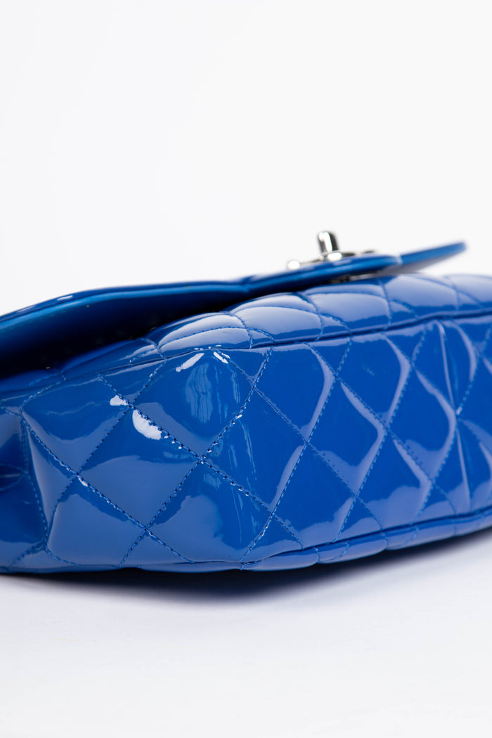2014 Chanel Blue Patent Leather Medium Coco Shine Flap Shoulder Bag