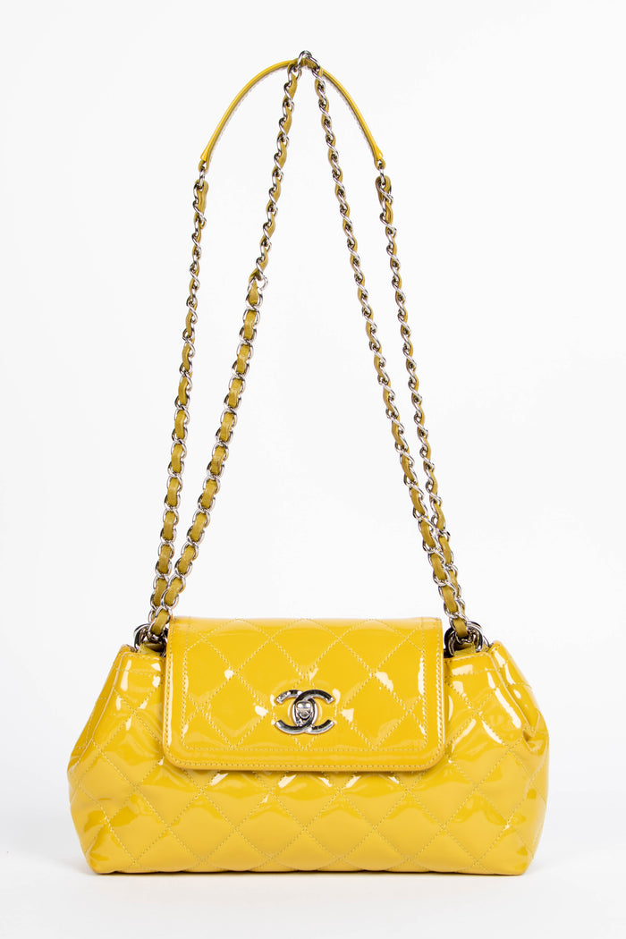 2010s Chanel Yellow Patent Leather Coco Shine Accordion Flap Bag