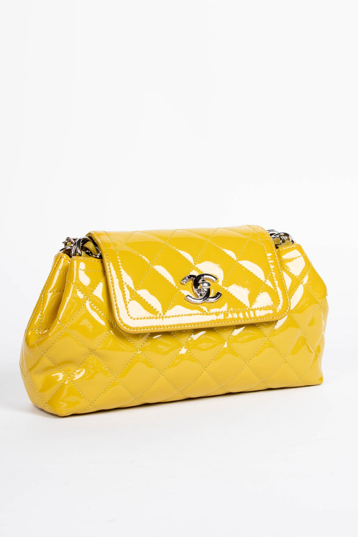 2010s Chanel Yellow Patent Leather Coco Shine Accordion Flap Bag