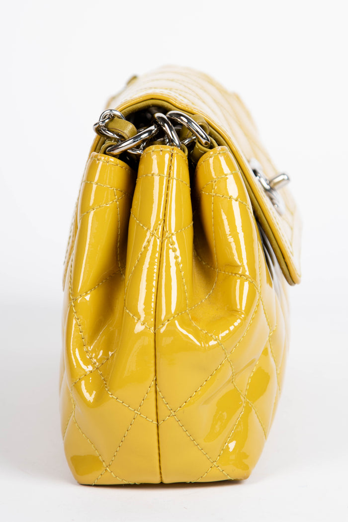 2010s Chanel Yellow Patent Leather Coco Shine Accordion Flap Bag