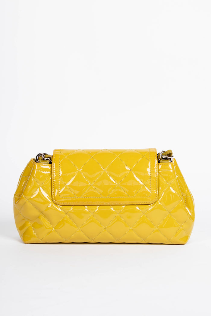 2010s Chanel Yellow Patent Leather Coco Shine Accordion Flap Bag